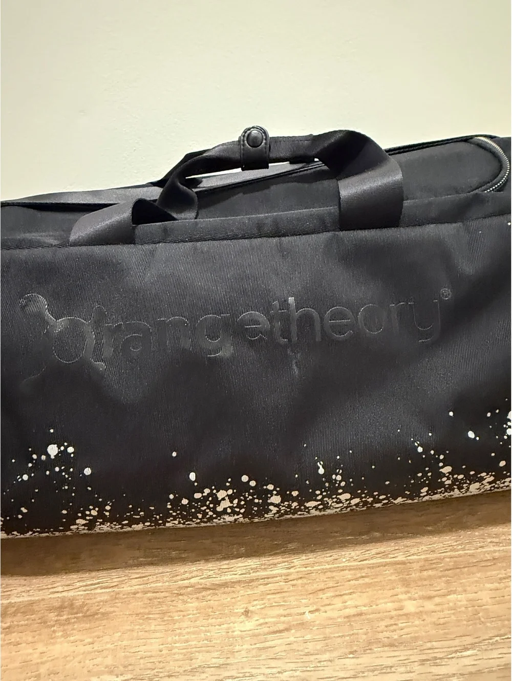 Limited Edition OrangeTheory Black Canvas Duffle Bag with White Splatter Design